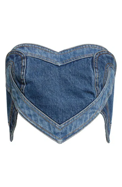Area Patchwork Heart Denim Bandeau Top In Multi Denim Wash