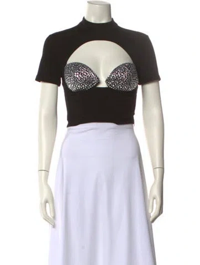 Pre-owned Area Patterned Mock Neck Crop Top In Neutral