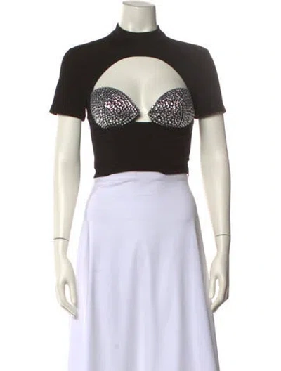 Pre-owned Area Patterned Mock Neck Crop Top In Neutral