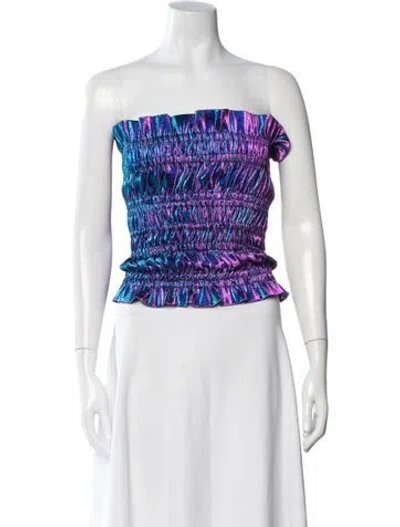 Pre-owned Area Patterned Strapless Crop Top In Blue/metallic