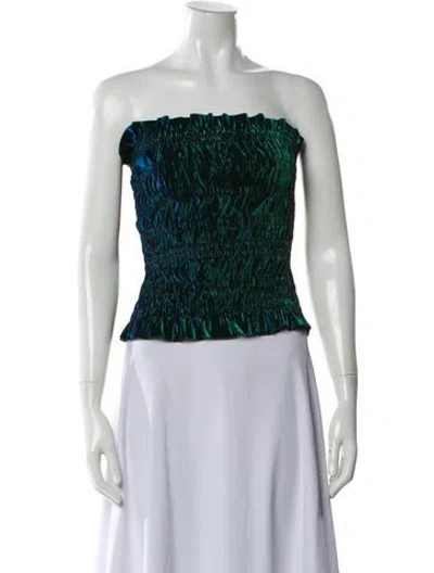 Pre-owned Area Patterned Strapless Crop Top In Green