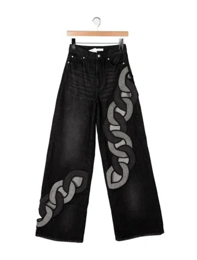 Pre-owned Area Patterned Wide Leg Pants In Black