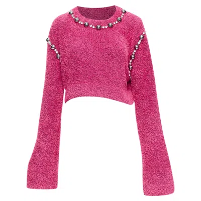 Area Pink Cotton Fluffy Knit Dome Stud Extra Long Sleeve Sweater Xs In Multi