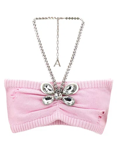 AREA PINK CRYSTAL BUTTERFLY KNIT BANDEAU TOP
