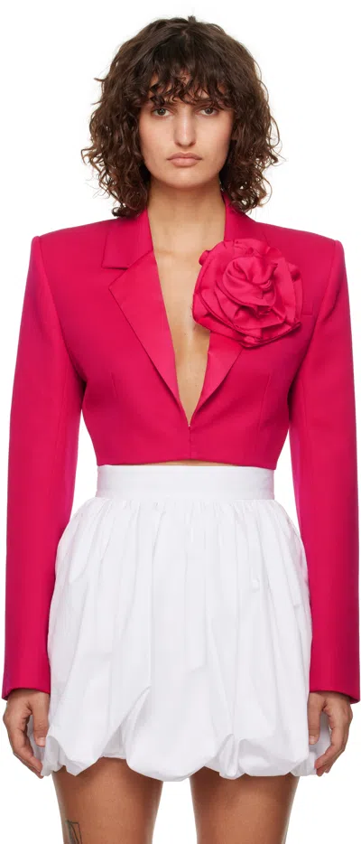 Area Flower Corsage Cropped Blazer In Raspberry