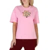 AREA AREA PINK MUSSEL FLOWER EMBELLISHED CUTOUT JERSEY T-SHIRT