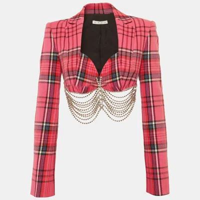 Area Pink Plaid Cotton Chain Detail Jacket
