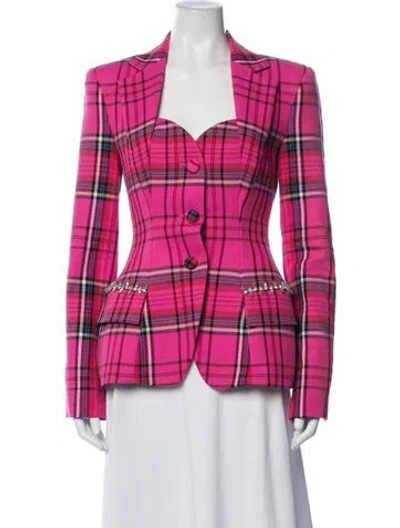 Pre-owned Area Plaid Print Blazer In Pink