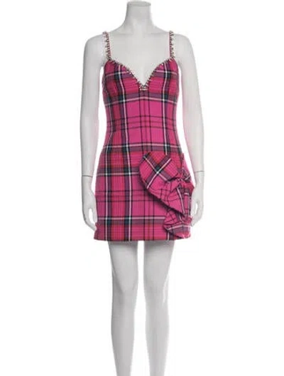 Pre-owned Area Plaid Print Mini Dress In Pink