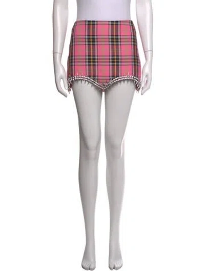 Pre-owned Area Plaid Print Mini Skirt In Pink