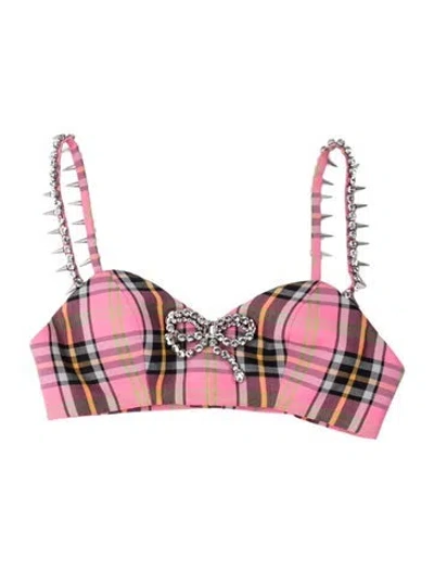 Pre-owned Area Plaid Print Square Neckline Crop Top In Pink