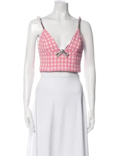 Pre-owned Area Plaid Print V-neck Crop Top In Neutral