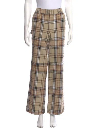 Pre-owned Area Plaid Print Wide Leg Pants In Brown