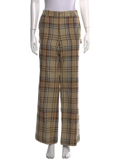 Pre-owned Area Plaid Print Wide Leg Pants In Brown