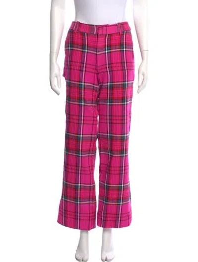 Pre-owned Area Plaid Print Wide Leg Pants In Pink