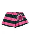 Area Pleated Striped-pattern Flower-embellished Shorts In Purple