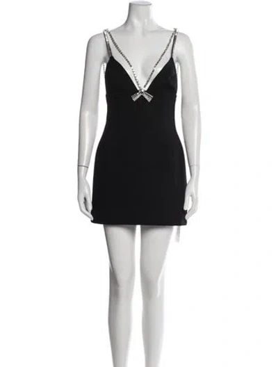 Pre-owned Area Plunge Neckline Mini Dress In Black