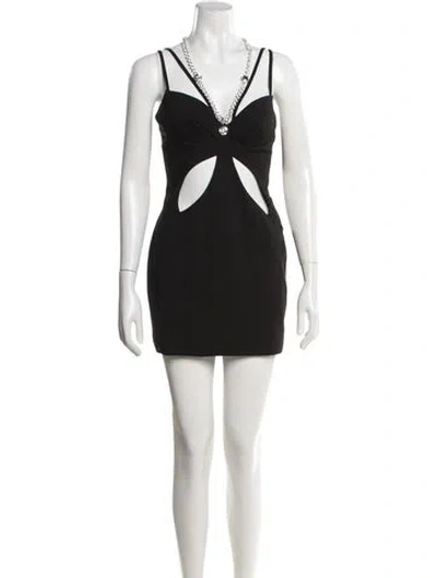 Pre-owned Area Plunge Neckline Mini Dress In Black