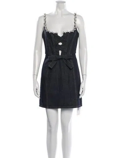 Pre-owned Area Plunge Neckline Mini Dress In Blue