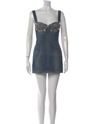 Pre-owned Area Plunge Neckline Mini Dress W/ Tags In Blue