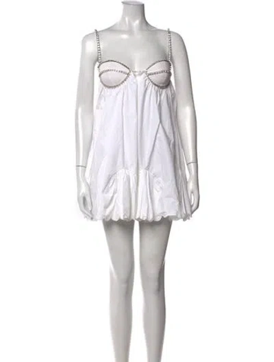 Pre-owned Area Plunge Neckline Mini Dress In White