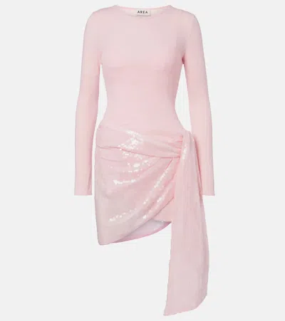 Area Pointelle Sequined Draped Minidress In Pink