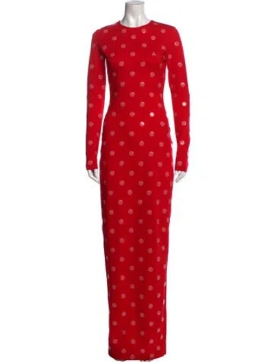 Pre-owned Area Polka Dot Print Long Dress In Red