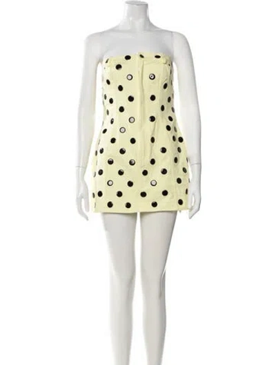 Pre-owned Area Polka Dot Print Mini Dress W/ Tags In Yellow
