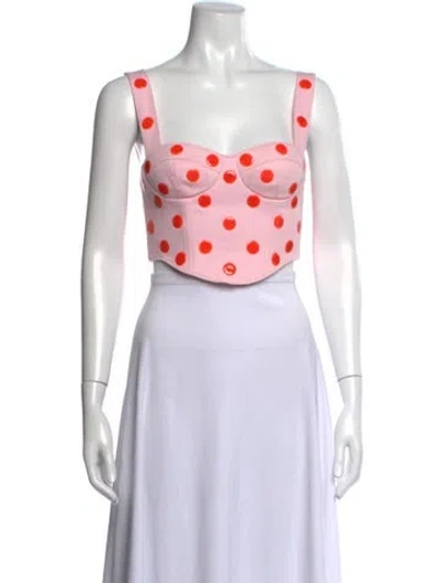 Pre-owned Area Polka Dot Print Square Neckline Crop Top In Pink