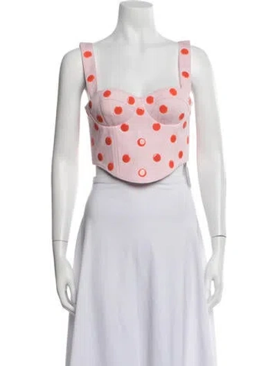 Pre-owned Area Polka Dot Print Square Neckline Crop Top W/ Tags In Pink