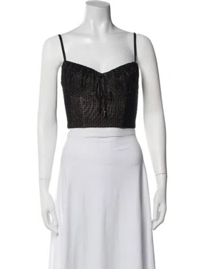 Pre-owned Area Polka Dot Print V-neck Crop Top In Black
