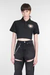 Area Black Crystal Heart Cutout Cropped Polo