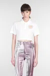 Area Crystal Heart Cutout Cropped Polo White