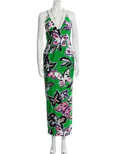 Pre-owned Area Printed Long Dress In Green