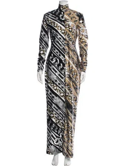 Pre-owned Area Printed Long Dress In Multicolor