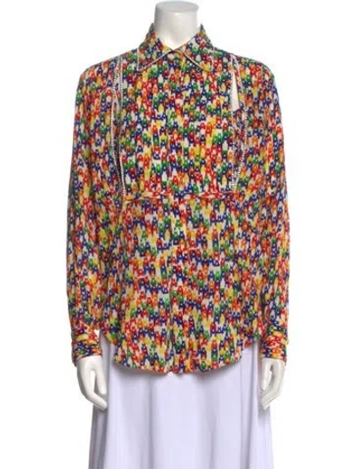 Pre-owned Area Printed Long Sleeve Button-up Top In Blue