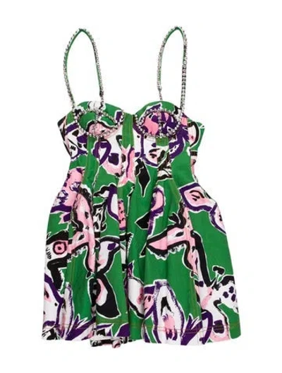 Pre-owned Area Printed Mini Dress In Green