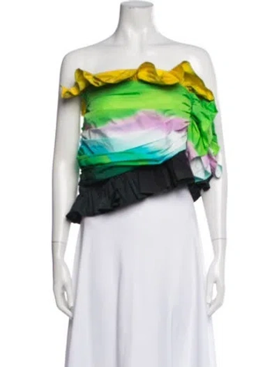 Pre-owned Area Printed Strapless Crop Top In Multi