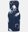Area Handprint Strapless Minidress In Dark Blue