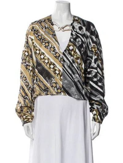 Pre-owned Area Printed V-neck Blouse In White