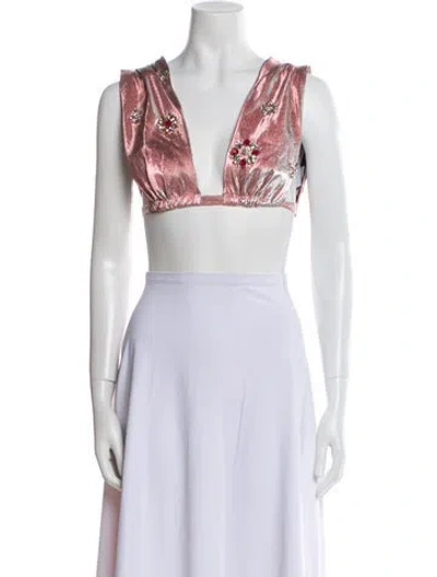 Pre-owned Area Printed V-neck Crop Top