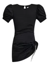 Area Crystal Crystal Flower Draped Short Sleeve Mini Dress In Black