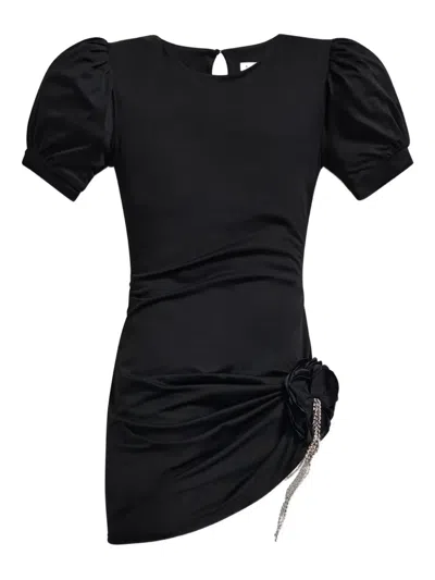 Area Puff-sleeve Crystal-embellished Mini Dress In Black