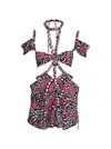 Area Printed Cut-out Silk Minidress