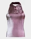 Area Rosette Stretch Lame Halter Top