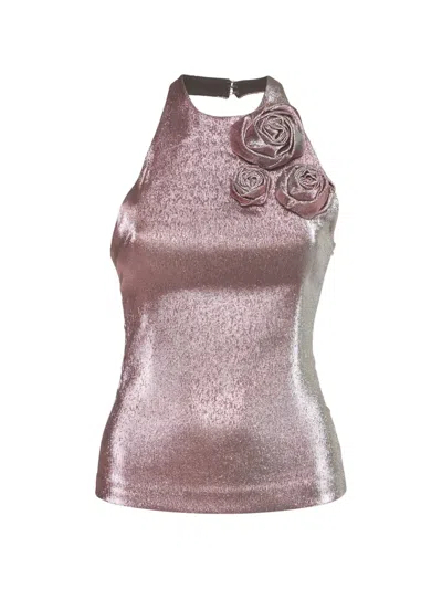 Pre-owned Area Rosette-detail Halterneck Top In Pink