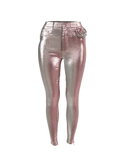 Pre-owned Area Rosette-detail Lamé Leggings In Pink