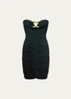 Area Ruched Strapless Mini Dress With Heart Detail In Green