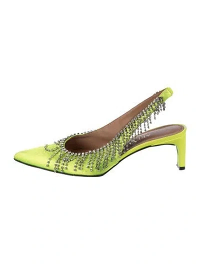 Pre-owned Area Satin Crystal Embellishments Slingback Pumps In Yellow