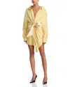 Area Satin Knot Oxford Shirt Dress In Yellow
